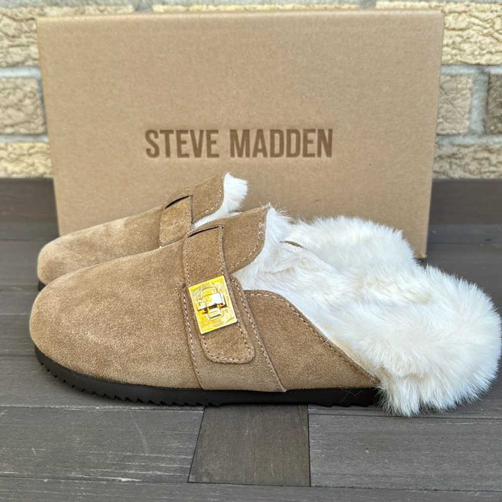 Steve Madden Money in Taupe Suede with Faux Fur   SIZE 8